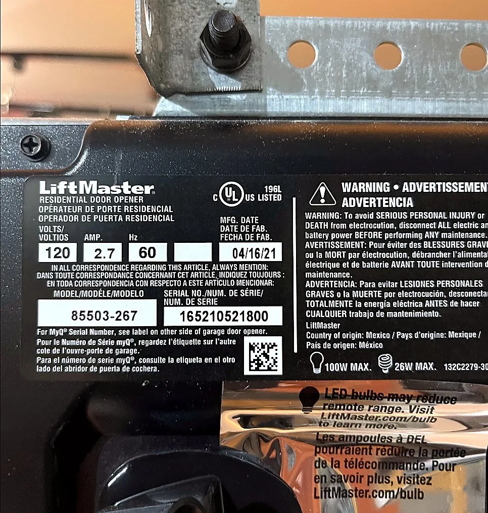LiftMaster garage door opener model label